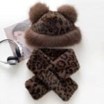 Leopard Design Muffler & Hat Set With Ear
