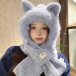 Fox Ear Scarf with Hat-Dusty Grey