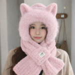 Fox Ear Scarf with Hat -Light Pink
