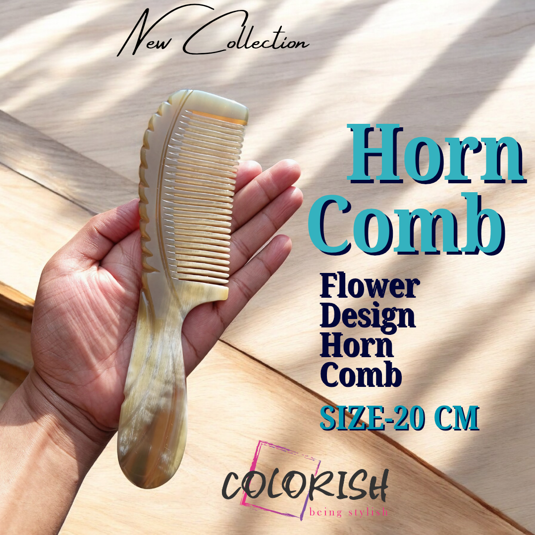 Flower Design Horn Comb Flower Design Handle Horn Comb - Image 1
