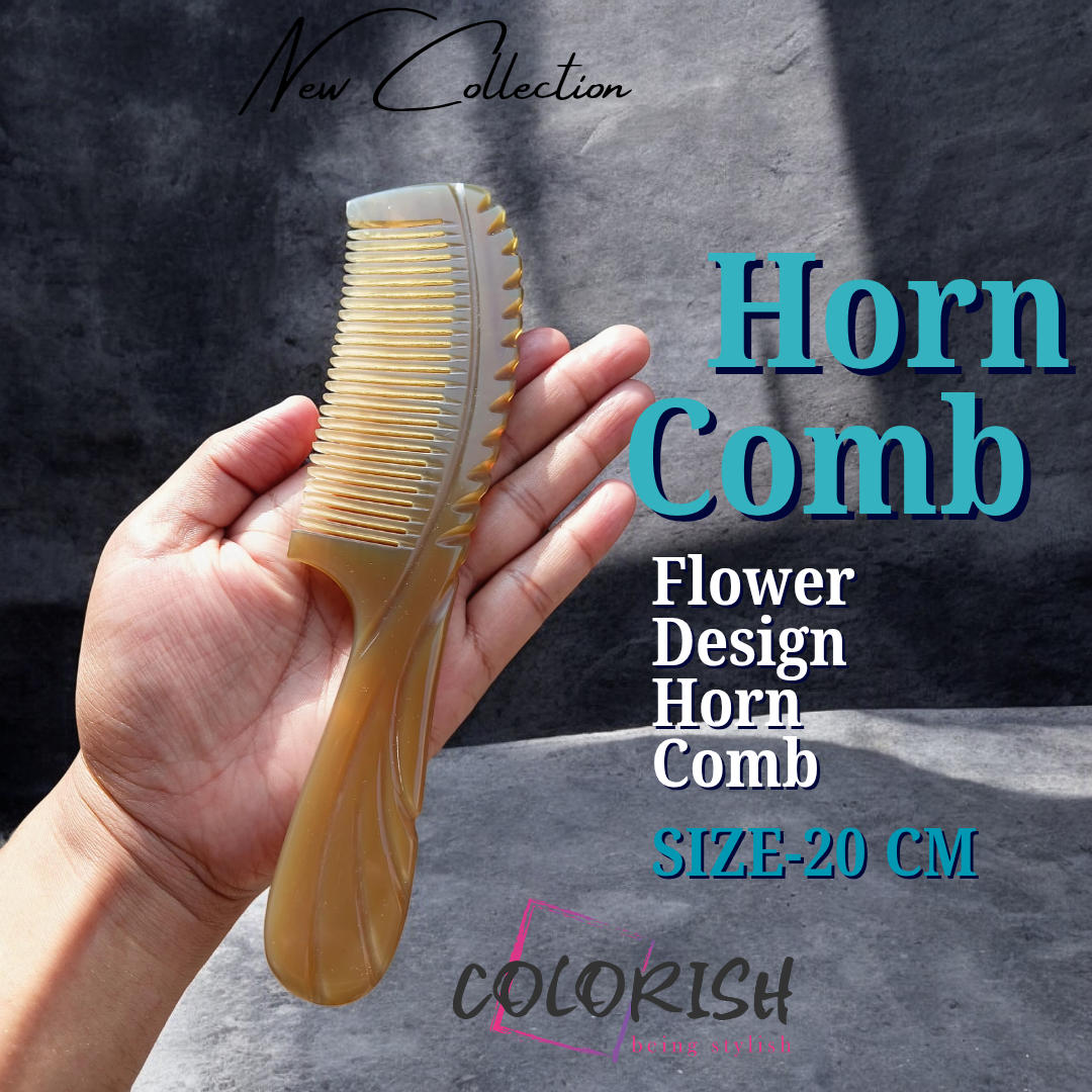 Flower Design Horn Comb Flower Design Handle Horn Comb - Image 1