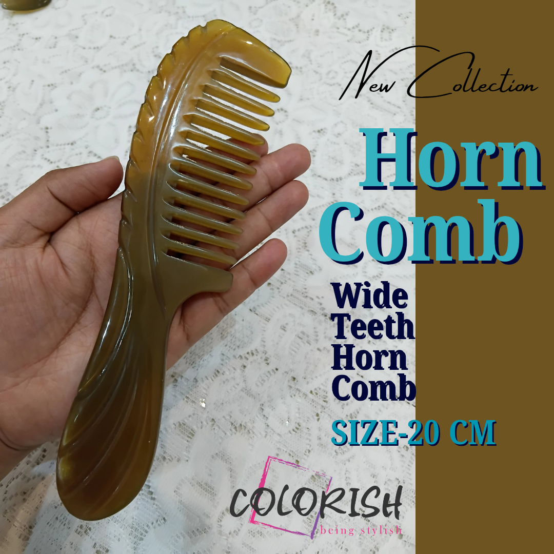 Wide Teeth Horn Comb 77 (2) Wide Teeth Handle Horn Comb - Image 1