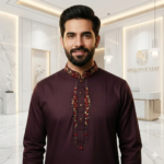 Premium Handwork Panjabi- Burgundy Pump