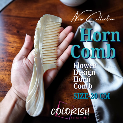 Flower Design Handle Horn Comb