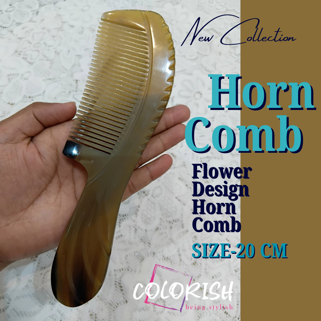 Flower Design Handle Horn Comb Flower Design Handle Horn Comb - Image 1