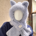 Fox Ear Scarf with Hat-Dusty Grey