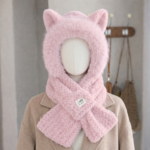 Fox Ear Scarf with Hat -Light Pink