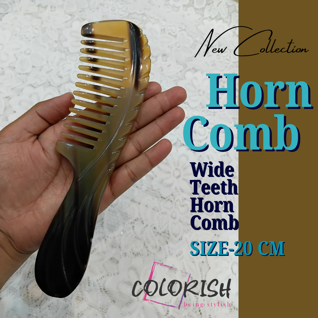 Wide Teeth Horn Comb 11 (2) Wide Teeth Handle Horn Comb - Image 1