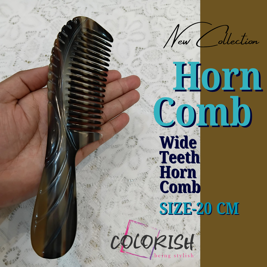 Wide Teeth horn comb77 (1) Wide Teeth Handle Horn Comb - Image 1