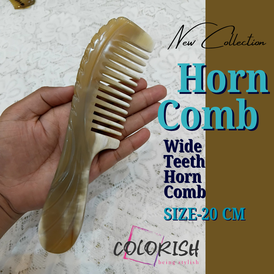 Wide Teeth horn comb77 (2) Wide Teeth Handle Horn Comb - Image 1